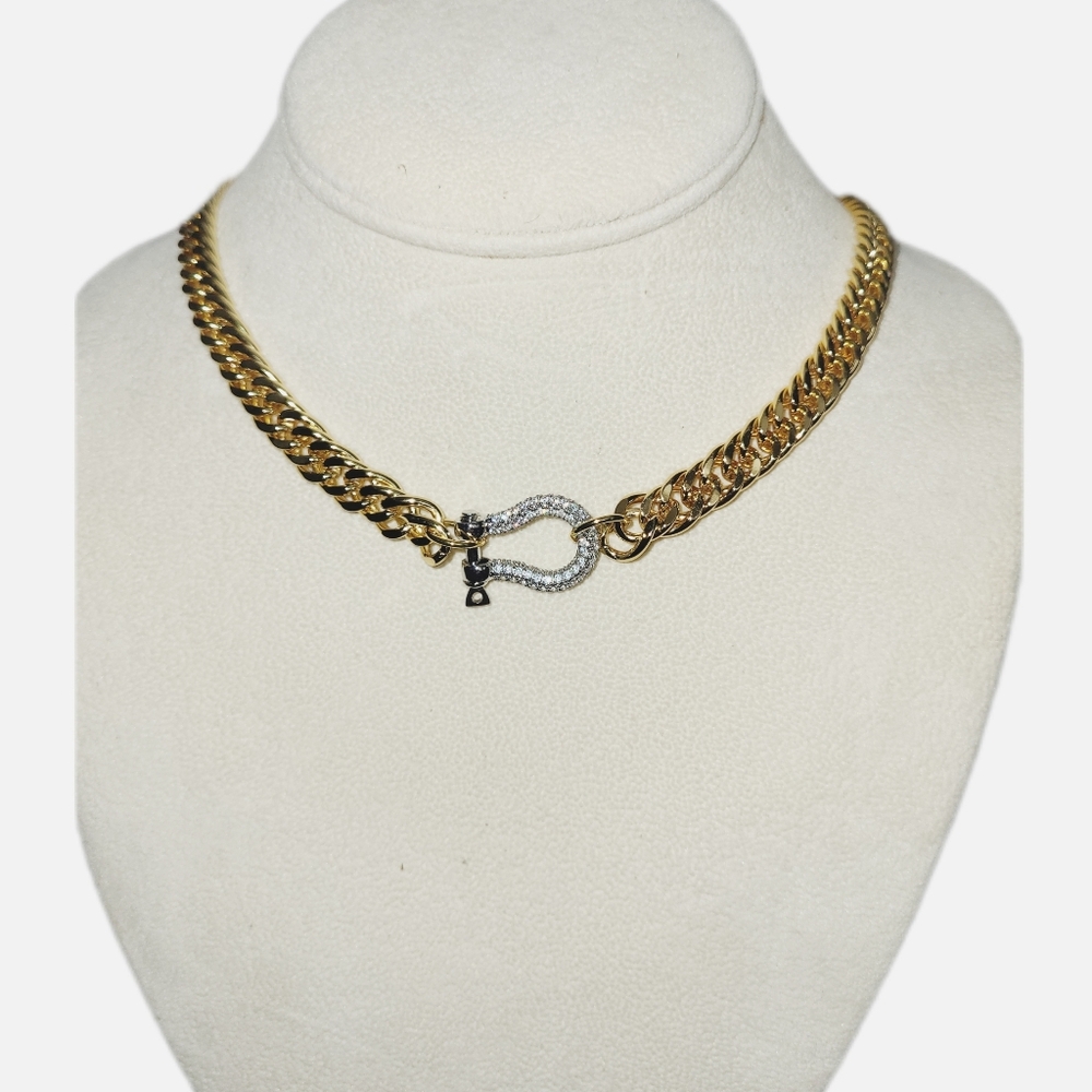 Western Cowgirl Horseshoe Buckle Rhinestone Gold and Silver Women's Necklace - Picture 3 of 4